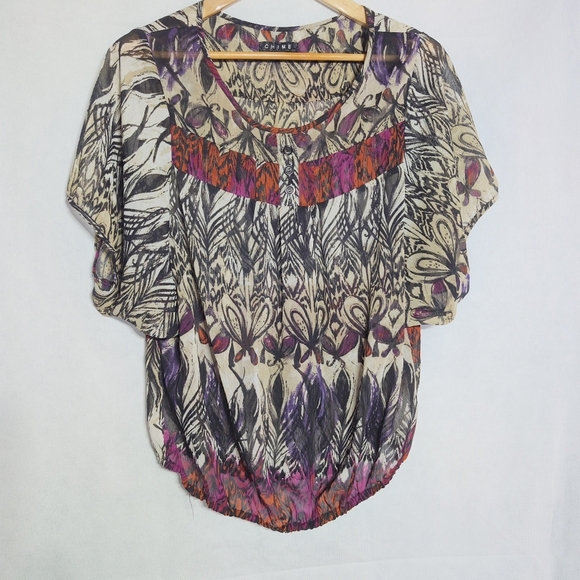 Chime Sheer XL Multicolor Patterned Women's Top - Picture 2 of 6